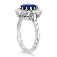 Original Oval Blue Sapphire & Diamond Accented Ring 14k White Gold (3.60ctw)