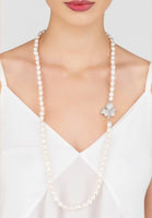 Original Flower Pearl Gemstone Long Necklace White CZ Silver