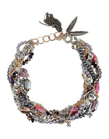 Original Multi Strand Necklace With Pink Agate Stones and Charms