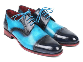 Paul Parkman Two Tone Cap-Toe Derby Shoes Blue & Turquoise (ID#046-TRQ)