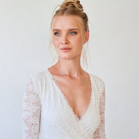 BLUSHFASHION - Original Bohemian Lace Wedding Dress Wrap Neckline With Fringes #1363