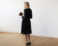 BLUSHFASHION - Original Black Lace Long Sleeve Midi Dress