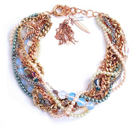 Original Gold Statement Necklace With Opal Stones, Pearls and Crystals