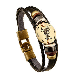 Leather zodiac bracelet, Taurus - Vintage Ethnic Retro