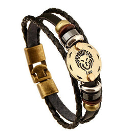 Leather zodiac bracelet, Leo - Vintage Ethnic Retro