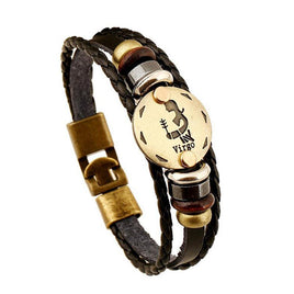 Leather zodiac bracelet, Virgo - Vintage Ethnic Retro