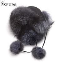 2021 New Fur Hat Women Natural Raccoon Fox Fur Russian Ushanka Hats Winter Thick Warm Ears Fashion Bomber Cap Raccoon Snow Caps