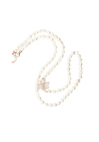 Original Flower Pearl Gemstone Long Necklace White CZ Rosegold