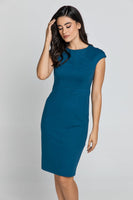 CONQUISTA FASHION - Original Fitted Petrol Blue Dress With Cap Sleeves