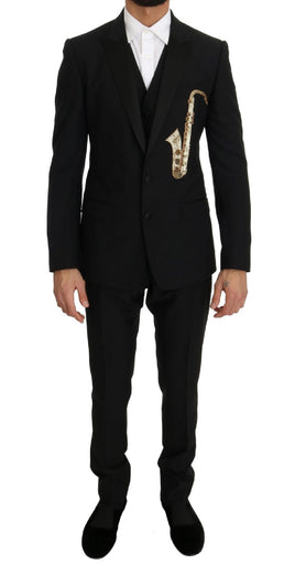 Dolce & Gabbana Black Wool Silk Saxophone Slim Fit Suit - Size IT46-S