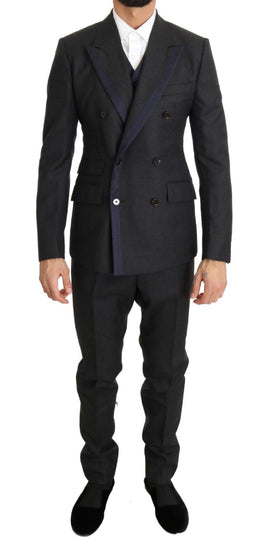 Dolce & Gabbana Gray Wool Blue Silk Double Breasted Suit - Size IT44-XS