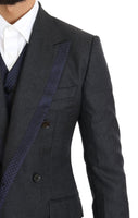 Dolce & Gabbana Gray Wool Blue Silk Double Breasted Suit - Size IT44-XS