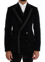 Dolce & Gabbana Black Velvet Slim Double Breasted Suit - Size IT52-XL