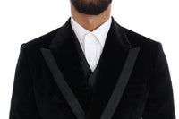 Dolce & Gabbana Black Velvet Slim Double Breasted Suit - Size IT52-XL