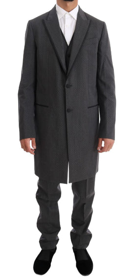 Dolce & Gabbana Gray Wool Long 3 Piece Two Button Suit - Size IT48-M