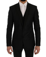 Dolce & Gabbana Black Blue MARTINI Silk Blazer Jacket - Size IT48-M