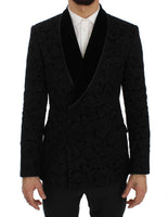 Dolce & Gabbana Black Floral Ricamo Slim Blazer Jacket - Size IT50-L