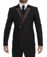 Dolce & Gabbana Brown Striped Wool Slim 3 Piece Suit Tuxedo - Size IT48-M