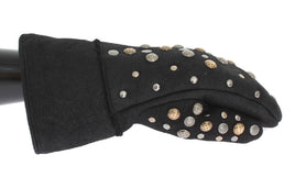 Dolce & Gabbana Gray Wool Shearling Studded Gloves - Size 9-M