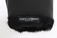 Dolce & Gabbana Black Leather Bordeaux Shearling Gloves - Size 95-L