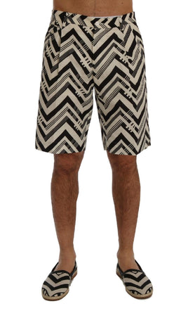 Dolce & Gabbana White Black Striped Cotton Linen Shorts - Size IT54-XL