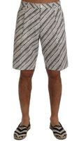 Dolce & Gabbana White Black Striped Casual Shorts - Size IT52-XL