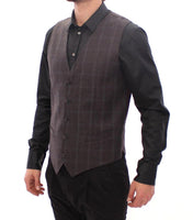 Dolce & Gabbana Brown Check Wool Single Breasted Vest - Size IT48-M