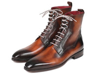 Paul Parkman Men's Brown Burnished Leather Lace-Up Boots (ID#BT534-BRW)