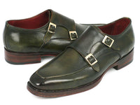 Paul Parkman Men's Double Monkstrap Goodyear Welted Shoes Green (ID#061-GREEN)