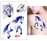 New Cartoon Blue Unicorn Fairy Tales Temporary Tattoo for Children Kids Waterproof Flash Tattoo Sticker Girl Baby Body Art Horse