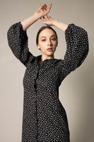 LE REUSSI - Original Italian Cotton Shirt Dress With Oversized Sleeves in Black Floral