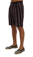 Dolce & Gabbana Gray Purple Striped Cotton Shorts - Size IT44-XS