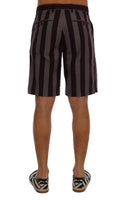 Dolce & Gabbana Gray Purple Striped Cotton Shorts - Size IT44-XS