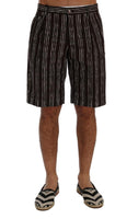 Dolce & Gabbana Bordeaux White Striped Hemp Casual Shorts - Size IT52-XL