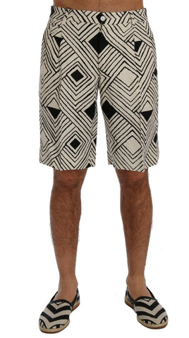 Dolce & Gabbana White Black Striped Casual Shorts - Size IT48-M