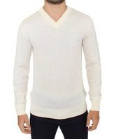 Ermanno Scervino Off White Wool Blend V-neck Pullover Sweater - Size IT50-L