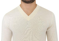 Ermanno Scervino Off White Wool Blend V-neck Pullover Sweater - Size IT50-L