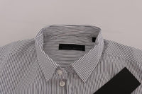 Frankie Morello White Blue Striped Casual Cotton Regular Fit Shirt - Size S