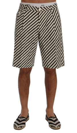 Dolce & Gabbana White Black Striped Hemp Casual Shorts - Size IT44-XS