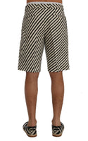 Dolce & Gabbana White Black Striped Hemp Casual Shorts - Size IT44-XS