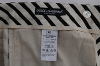 Dolce & Gabbana White Black Striped Hemp Casual Shorts - Size IT44-XS