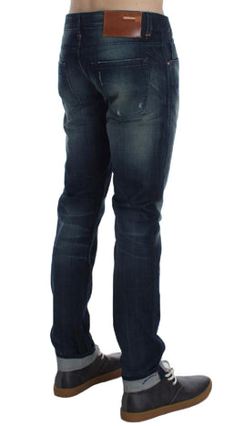 ACHT Blue Wash Cotton Denim Slim Fit Jeans - Size W34