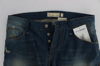 ACHT Blue Wash Denim Cotton Stretch Baggy Fit Jeans - Size W34