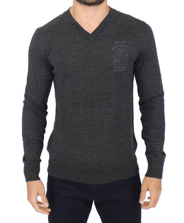 Ermanno Scervino Gray Wool Blend V-neck Pullover Sweater - Size IT58-XXL