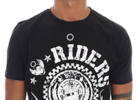 Frankie Morello Black Cotton RIDERS Crewneck T-Shirt - Size S