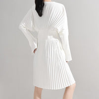 MARIGOLDSHADOWS - Original Sakiya Pleated Long Sleeve Shirt Dress - White