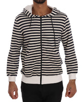 Daniele Alessandrini Blue White Striped Hooded Cotton Sweater - Size S