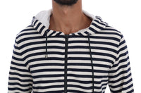 Daniele Alessandrini Blue White Striped Hooded Cotton Sweater - Size S