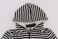 Daniele Alessandrini Blue White Striped Hooded Cotton Sweater - Size S