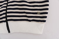 Daniele Alessandrini Blue White Striped Hooded Cotton Sweater - Size S